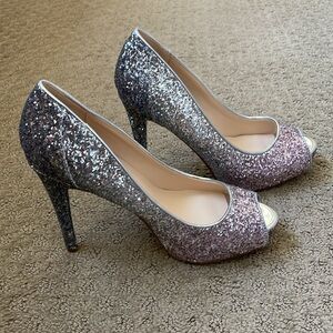 Marc Fisher glittery open toe platform pump Sz 8